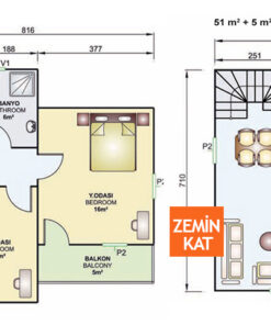 105metrekare iki katli prefabrik ev plani
